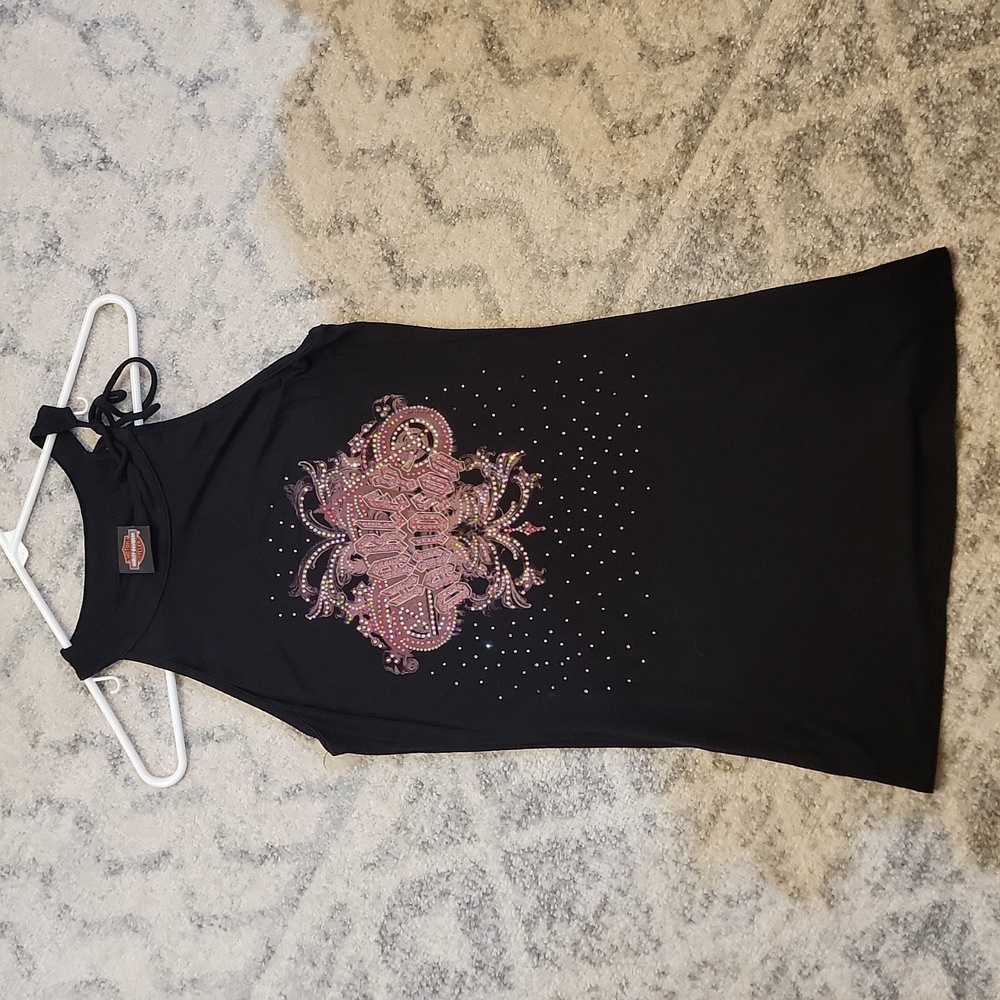 SMALL, BLACK/PINK HARLEY-DAVIDSON TANKTOP, JEWELED, SUPER-SOFT, FLOWY.